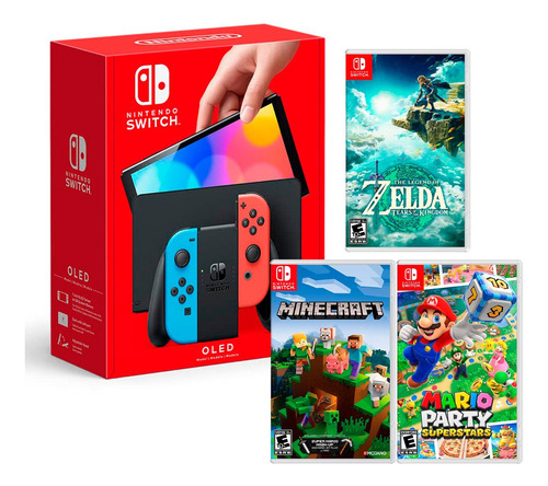 Switch Oled Neon+zelda Tears+minecraft+mario Superstar