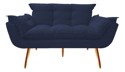 Namoradeira Decorativa Opala Suede Azul Marinho Pés De Madeira