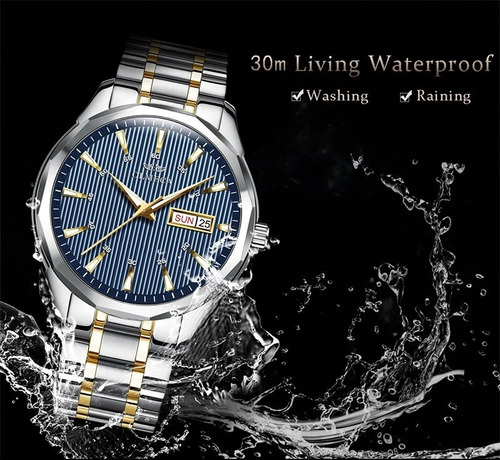 Relógio Masculino Luxo Original Dourado Prata Azul 0853