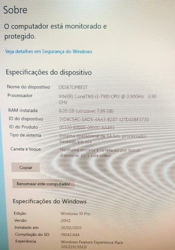 Computador Gigabyte B240m-gaming5 I3 7100 8gb Ram Ssd 120gb (Usado)