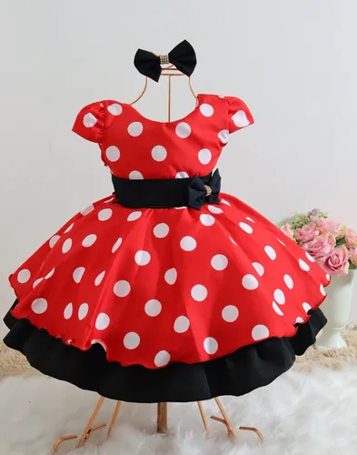 Vestido Minnie Vermelha Fantasia Festa Menina 1 Ao 4 Anos