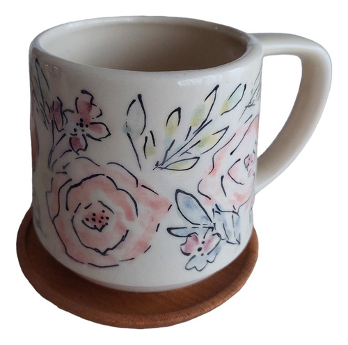 Taza De Cerámica Artesanal Con Rosas Pintadas