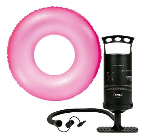 Kit Boia Inflável 76cm Neon Rosa + Inflador Bomba Ar Manual