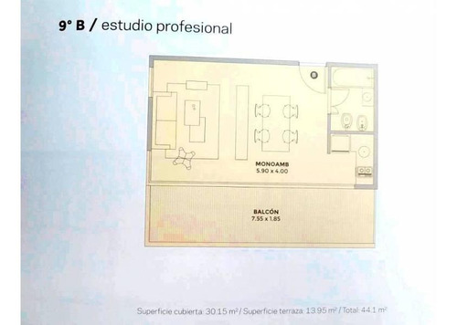 Imagen 18 de 30 de Monoambiente O Estudio Profesional A Estrenar, Con Balcón Y Terraza Común Con Parrilla