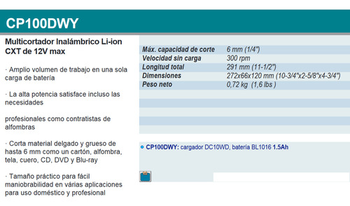 Multicortador Inalámbrico 12v Cp100dwy Makita