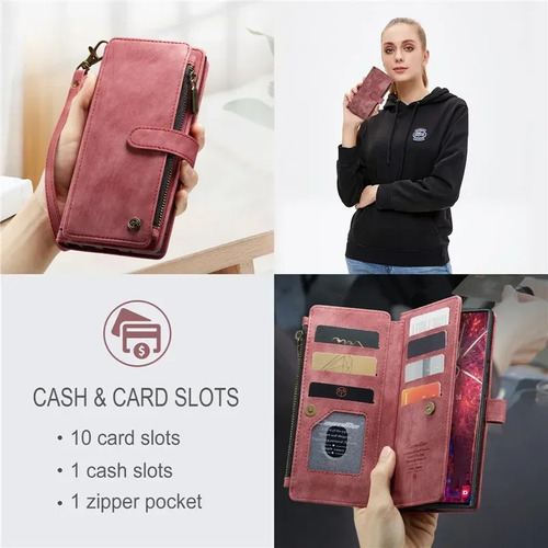 X Funda De Piel Con Tapa For Samsung Galaxy S25 Ultra S24 Fe S23 S22 S21 S20 Plus Note 20 Plus Note 20 Con Cremallera