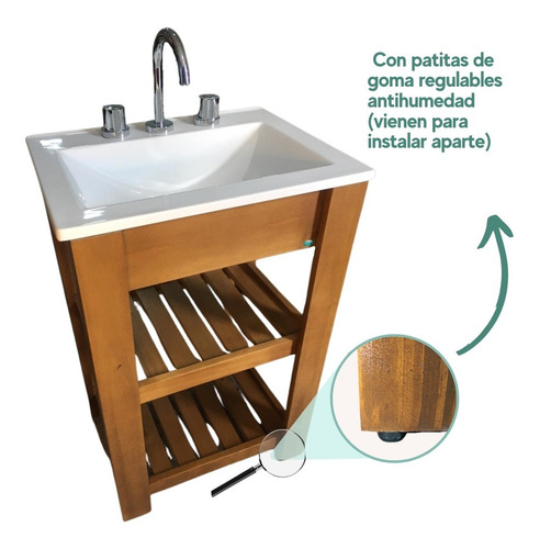 Imagen 6 de 10 de Vanitory Con Bacha Madera 50cm