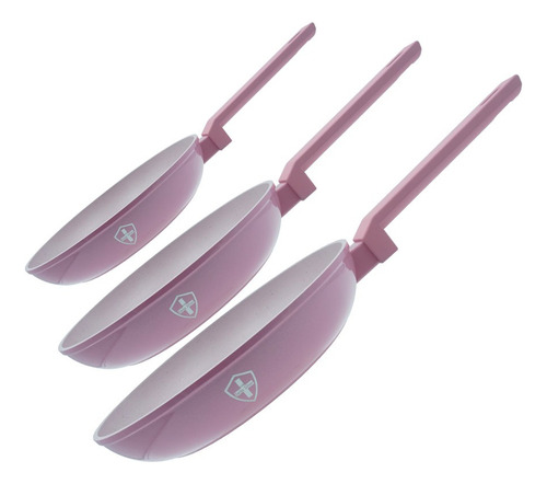 Set 3 Sartenes Swiss Silver Pastel 20cm 24cm 28cm Premium Color Rosa