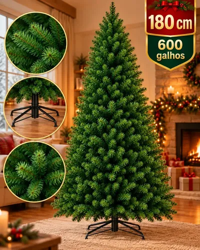 Árvore De Natal Pinheiro Luxo Artificial 180cm 600 Galhos Base De Ferro