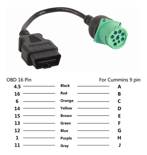 Cable Obd2 De 9 Pines A 16 Pines For Cummins Diesel