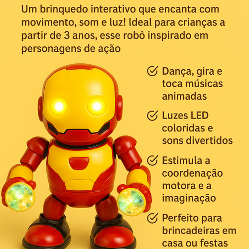 Robô Dançarino Infantil Heroi Com Som E Luzes Homem De Ferro