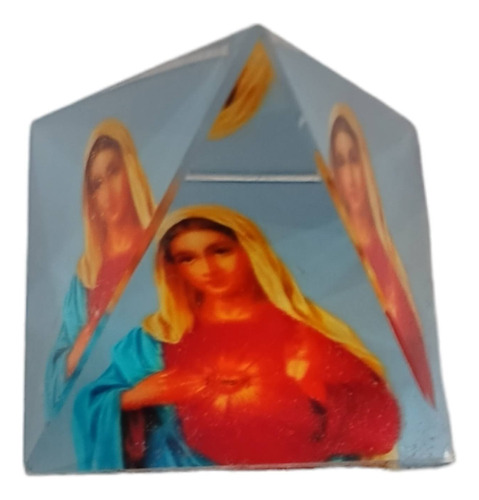 Mini Pirámide Artesanal De Vidrio Con Imagen De Virgen María