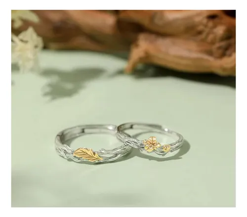 Anillos Plata S925 Ajustables Pareja Roble Y Algodoncillo