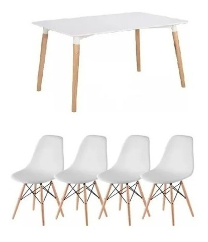 Juego De Comedor Mesa Eames  Madera 1,40 + 4 Sillas Eames