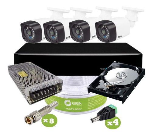 Imagem 1 de 8 de Kit 4 Câmeras Hd 720p 1mp Bullet Dvr Giga Completo