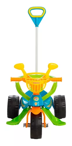 Triciclo Infantil Com Empurrador Motoca Passeio Bebê Azul