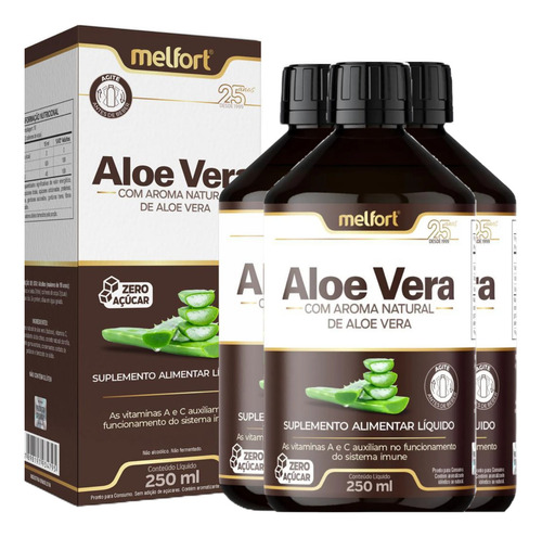 3 X Aloe Vera De 250ml Cada Com Vit A C Zero Açúcar