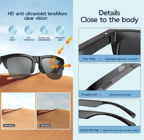 Gafas Sol Altavoz Bluetooth 5.3 Inalámbrico Inteligentes