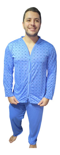 Pijama Masculino De Inverno Manga Comprida Com Botões Calça