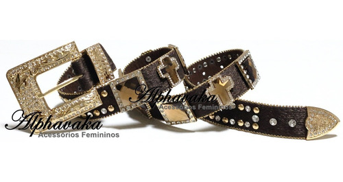 Imagem 3 de 4 de Cinto Moda Country Marrom Com Strass E Pedrarias