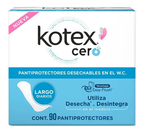 Kotex Cero Pantiprotectores Desechables Wc 90pzs Largos
