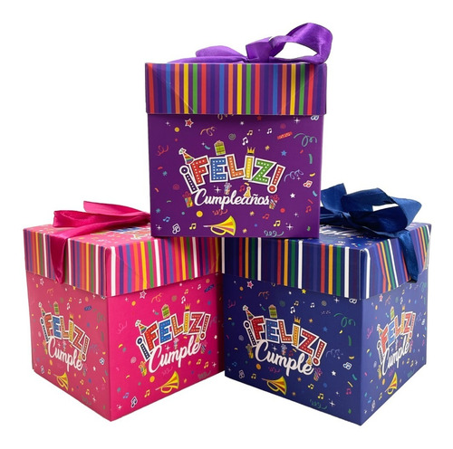 Pack 12 Cajas De Regalo Plegable 10cm Feliz Cumple 5012