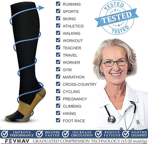 Calcetines De Compresión De Cobre: 15-20 Mmhg Para Ejercicio