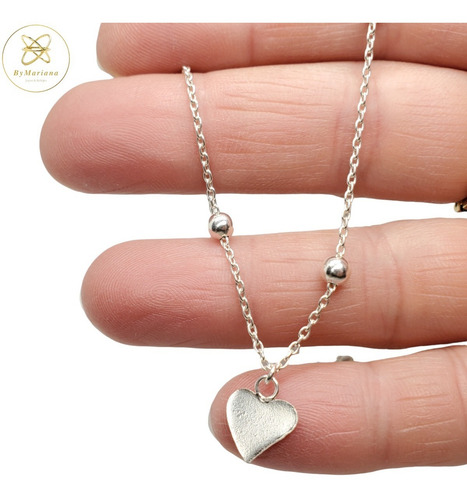 Imagen 3 de 5 de Cadena Plata Choker Bolitas Con Corazon