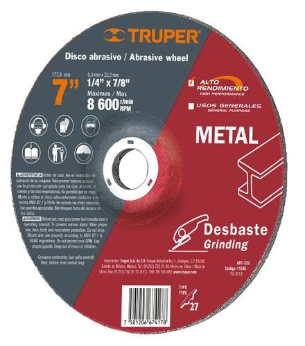 Disco T.27 Desb. Metal 7' Profesional Truper 11545