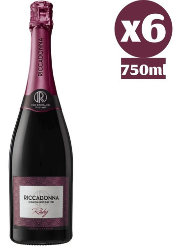 Imagen 1 de 4 de 6x Espumante Italiano Riccadonna Ruby 750 Ml