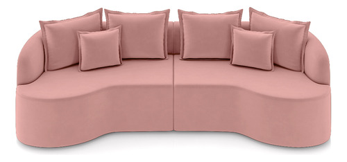 Sofá Decorativo Salinas 250cm Modulado Com Almofadas Veludo Cor Rosa Desenho Do Tecido Liso