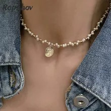 Ropuhov-collar De Perlas Frescas Reales Para Mujer, Cadena D