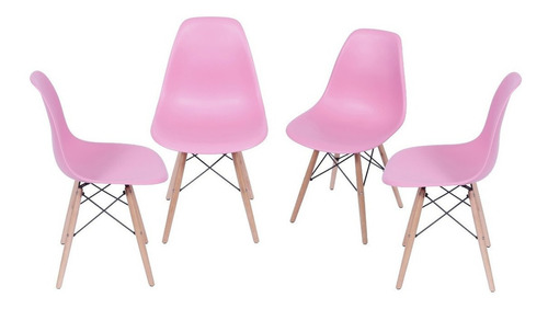 Cadeira de jantar BoxBit DKR Eames base madera, estrutura de cor  rosa, 4 unidades