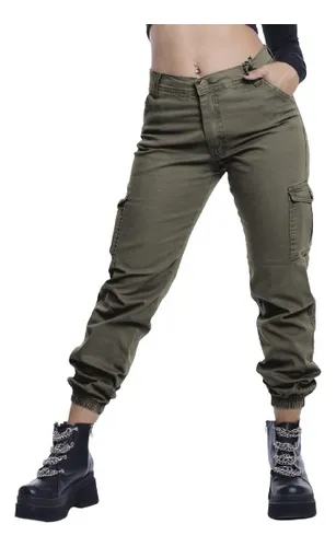 Pantalon Mujer Cargo Babucha Gabardina Elastizada Exito