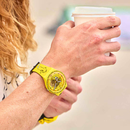Reloj Swatch Time With Andy Anderson So29j101 Agente Malla Amarillo Bisel Amarillo Fondo Amarillo
