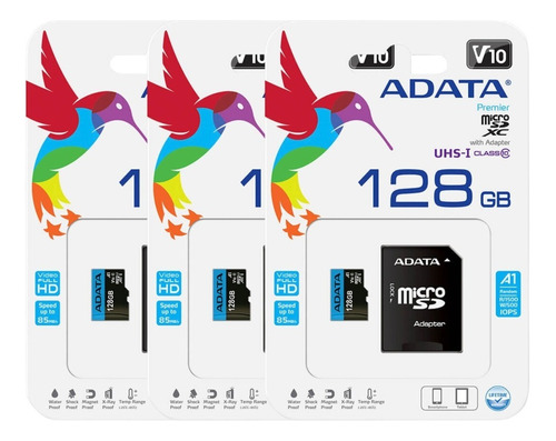 Kit 3 Tarjetas De Memoria Adata Ausdx128guicl10a1-ra1 Premie