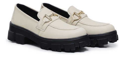 Kit 2 Pares Mocassim Feminino Tratorado Plataforma Com Metal