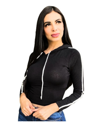 Top Crop Sudadera Blusa Capucha Mujer Manga Larga Juvenil