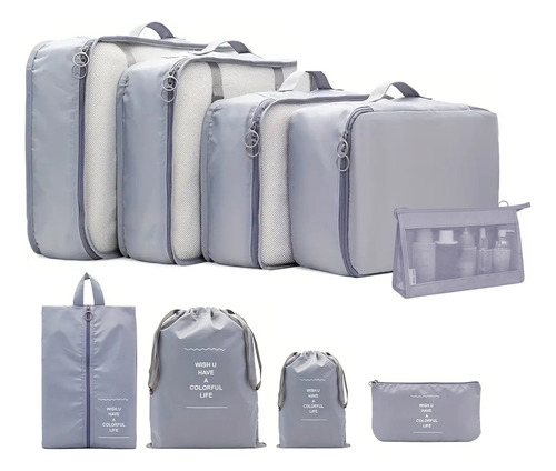 Organizador De Valija Kit 9 Piezas Neceser Viaje Bolso Avion