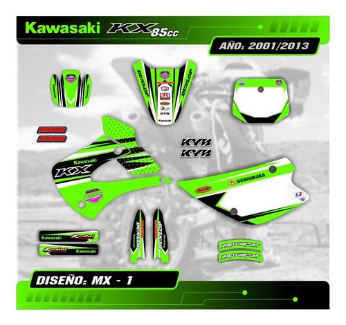 Kit Calcos - Gráfica Kawasaki Kx 85 - 2001/13 - Gruesas