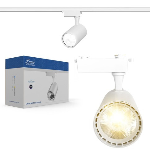 Luminária Spot Super Led Capa Branco 30w Com Trilho Eletrificado Cor Da Luz Branco Quente Lumi Premium