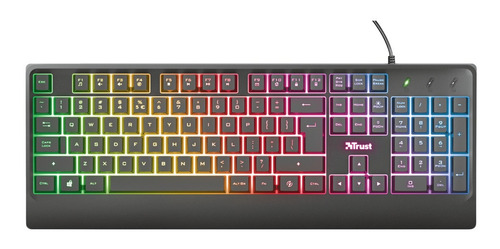 Teclado gamer Trust Ziva QWERTY espanhol espanha cor preto com luz rainbow