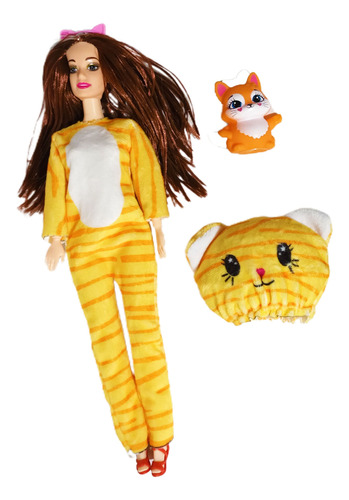 Muñeca Barbie Pijama + Gatico Sorpresa Juguetes Para Niñas