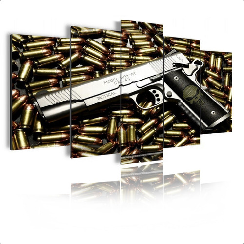 Kit Quadro Decorativo Para Sala Grande E Quarto Arma Pistola