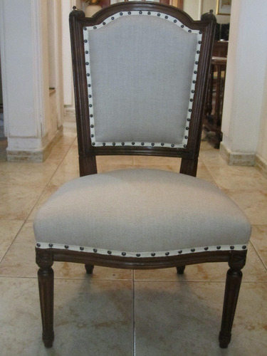 Sillon Luis Xvi Diseño Restaoterion Tapizado En Lino Piedra