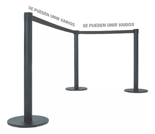 Set De5 Postes Y Cinta Negra Retráctil Para Control De Filas