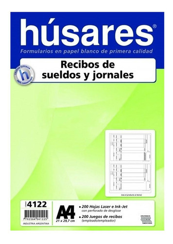 Formulario Husares Recibo De Sueldo A4 X 200 Hjs 80 Grs.