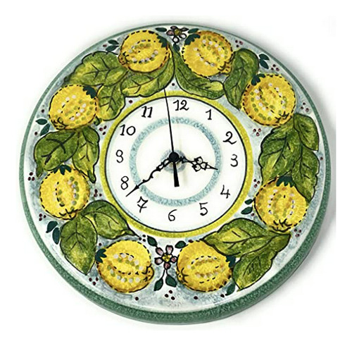 Reloj De Pared De Cerámica Italiana Con Limones Y Girasoles 