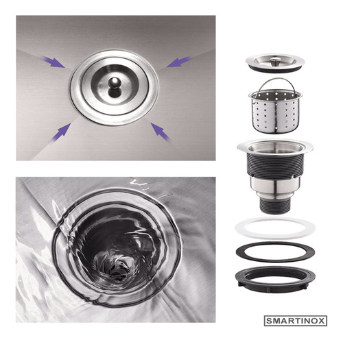 Cuba Dupla Inox Quadrada Gourmet Cozinha 88x40 Válvula Sq882