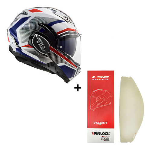 Casco Ls2 Ff900 Valiant 2 Revo, blanco, vermelo, azul, pinlock, color blanco/rojo/azul, talla S - P 55 56